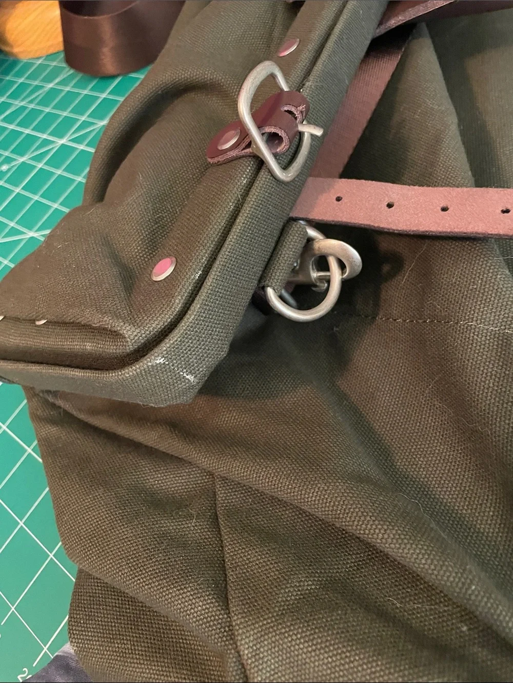 Line Of Trade Olive Canvas Duffel Bag with Brown Leather Trim